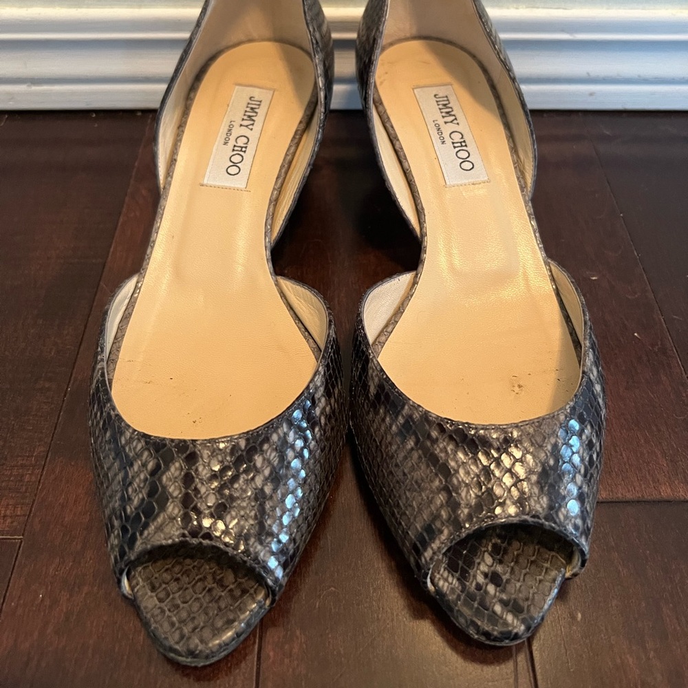 Jimmy Choo python snake print kitten heel